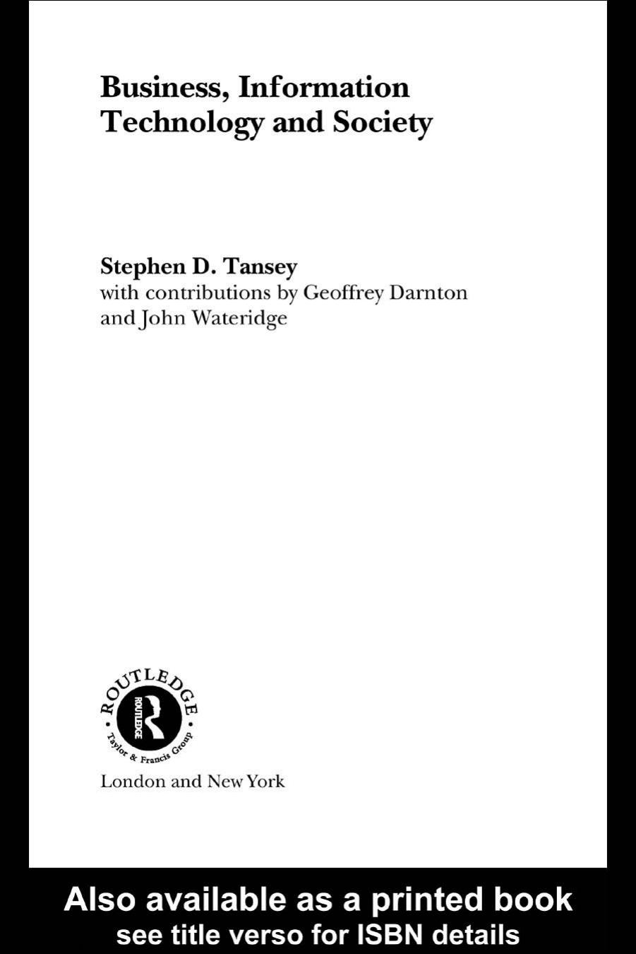Business, Information Technology and Society by Stephen Tansey