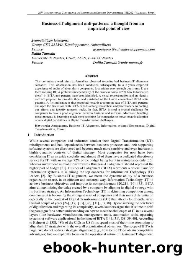 Business-IT Alignment Anti-Patterns: A Thought from an Empirical Point of View by Jean-Philippe Gouigoux and Dalila Tamzalit