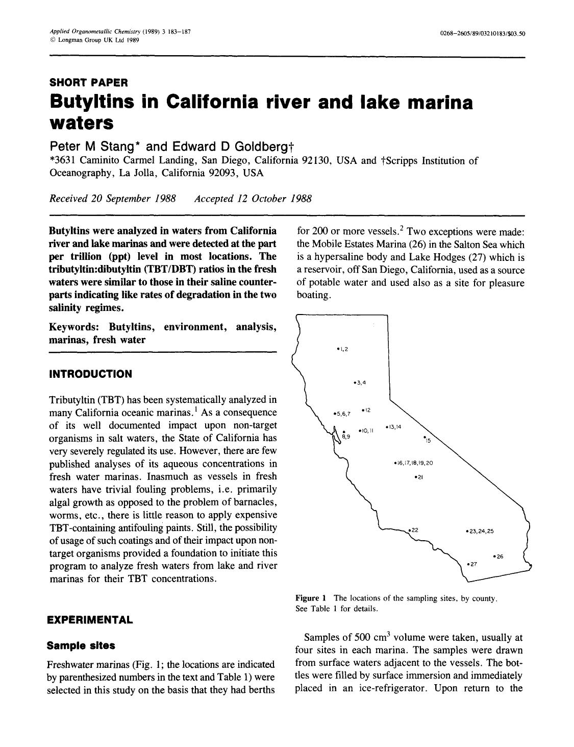 Butyltins in california river and lake marina waters by Unknown
