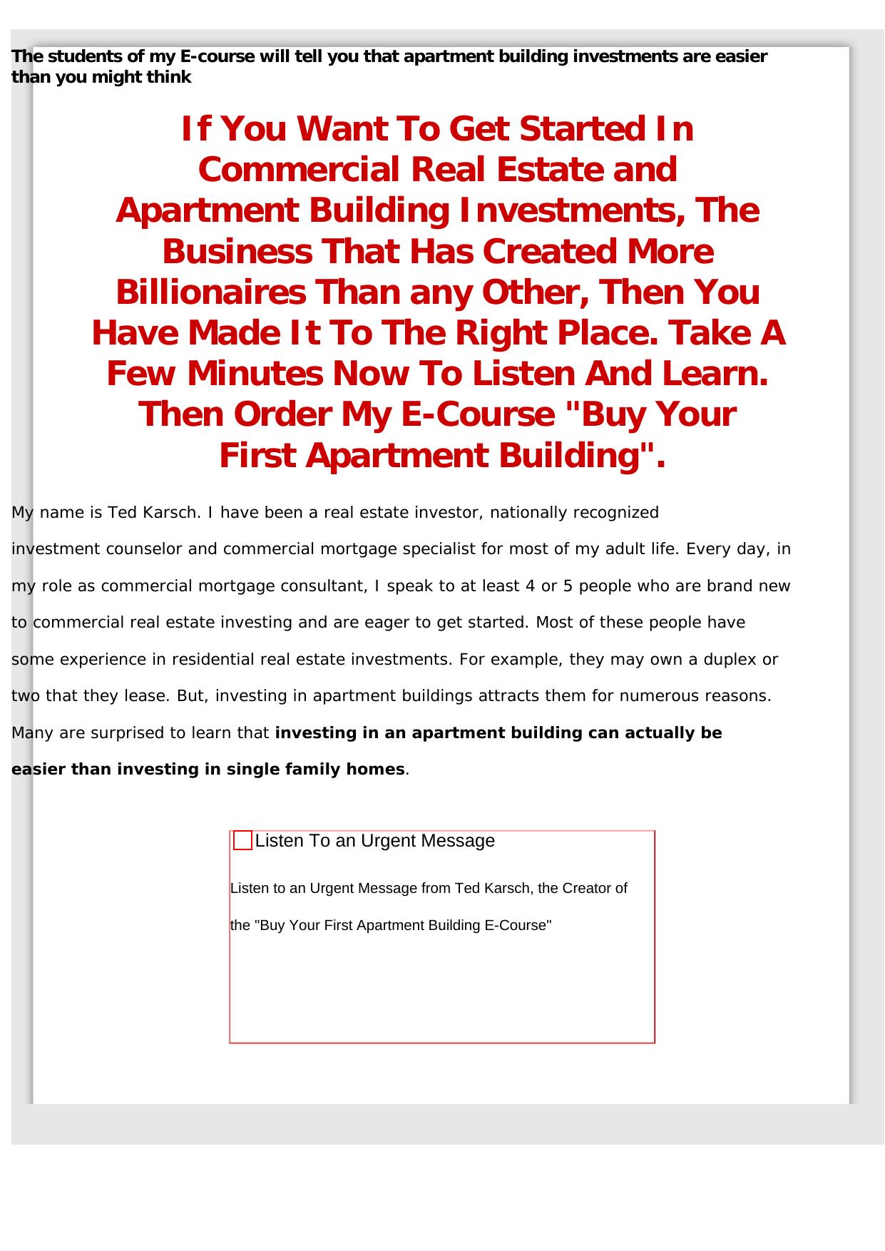 Buy Your First Apartment Building E-Course. by Best of Kuszter's Collection
