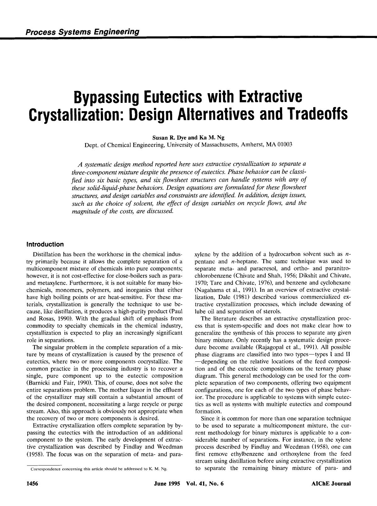 Bypassing eutectics with extractive crystallization: Design alternatives and tradeoffs by Unknown