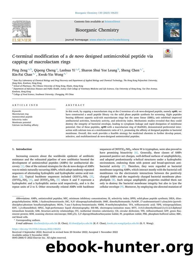 C -terminal modification of a de novo designed antimicrobial peptide via capping of macrolactam rings by unknow