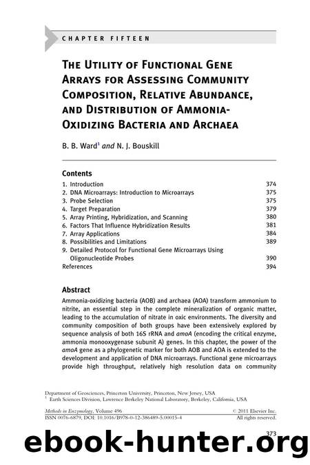 C h a p t e r  f i f t e e n - The Utility of Functional Gene Arrays for Assessing Community Composition, Relative Abundance, and Distribution of Ammonia-Oxidizing Bacteria and Archaea by B.B. Ward & N.J. Bouskill