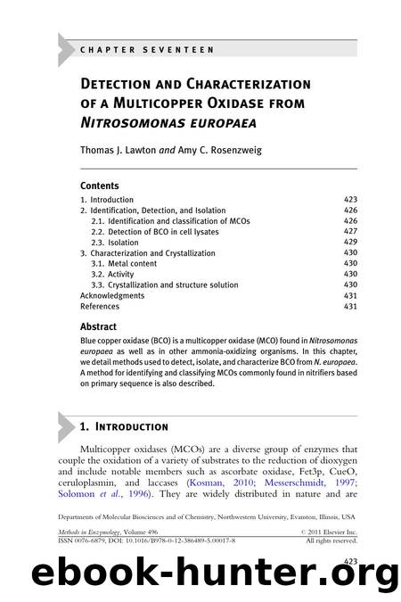 C h a p t e r  s e v e n t e e n - Detection and Characterization of a Multicopper Oxidase from Nitrosomonas europaea by Thomas J. Lawton & Amy C. Rosenzweig
