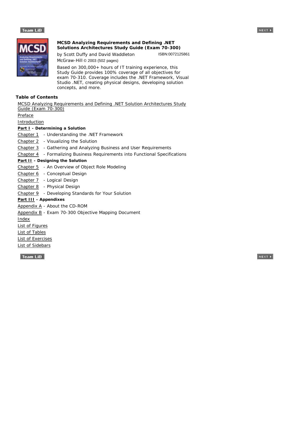 C# Mcsd Analyzing Requirements And Defining Net Solution Architectures Study Guide Exam 70 300 by Mcgraw Hill