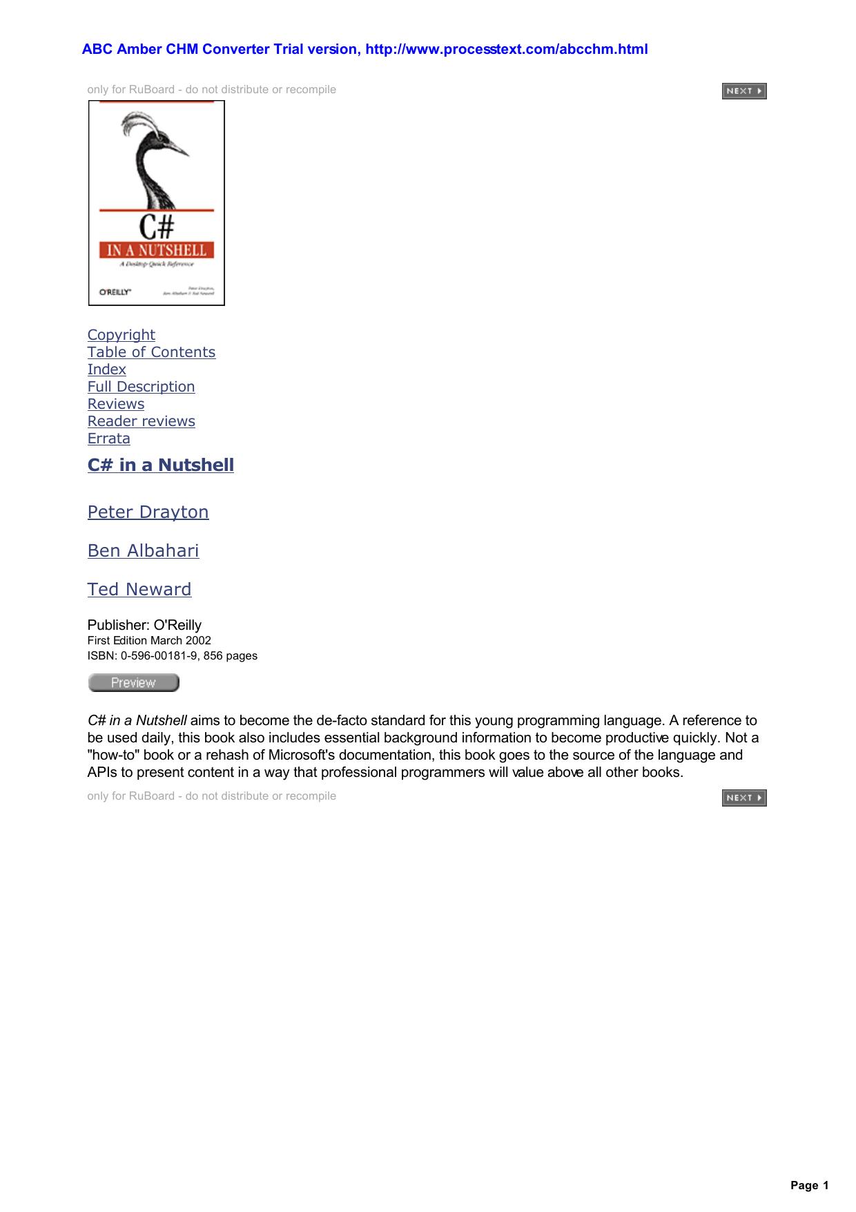 C# in a Nutshell: A Desktop Quick Reference by Peter Drayton; Ben Albahari; Ted Neward
