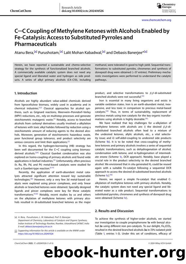 C&#x02500;C Coupling of Methylene Ketones with Alcohols Enabled by Fe&#x02010;Catalysis: Access to Substituted Pyrroles and Pharmaceuticals by Unknown
