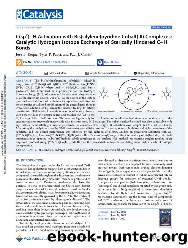 C(sp2)âH Activation with Bis(silylene)pyridine Cobalt(III) Complexes: Catalytic Hydrogen Isotope Exchange of Sterically Hindered CâH Bonds by Jose B. Roque Tyler P. Pabst & Paul J. Chirik