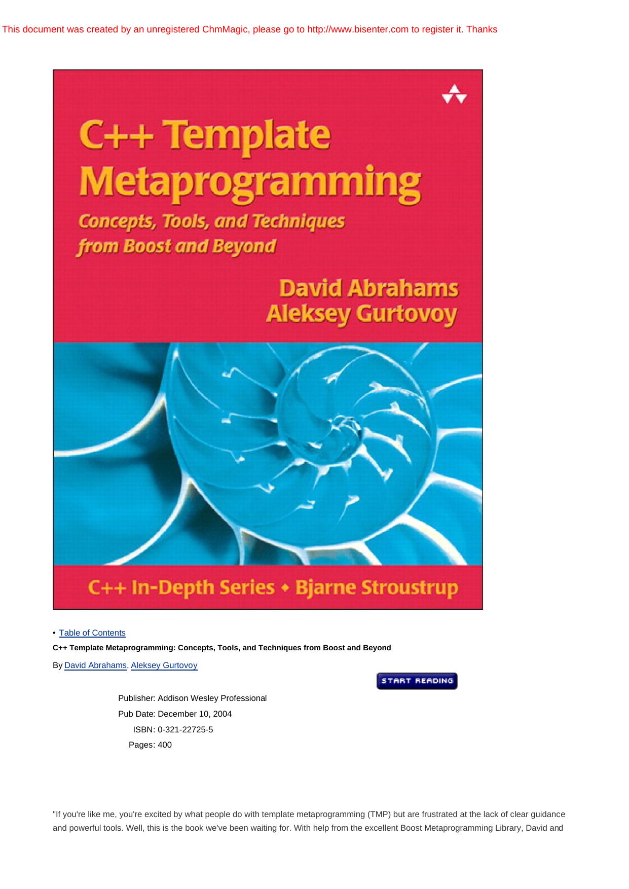C++ Template Metaprogramming: Concepts, Tools, and Techniques from Boost and Beyond by David Abrahams Aleksey Gurtovoy