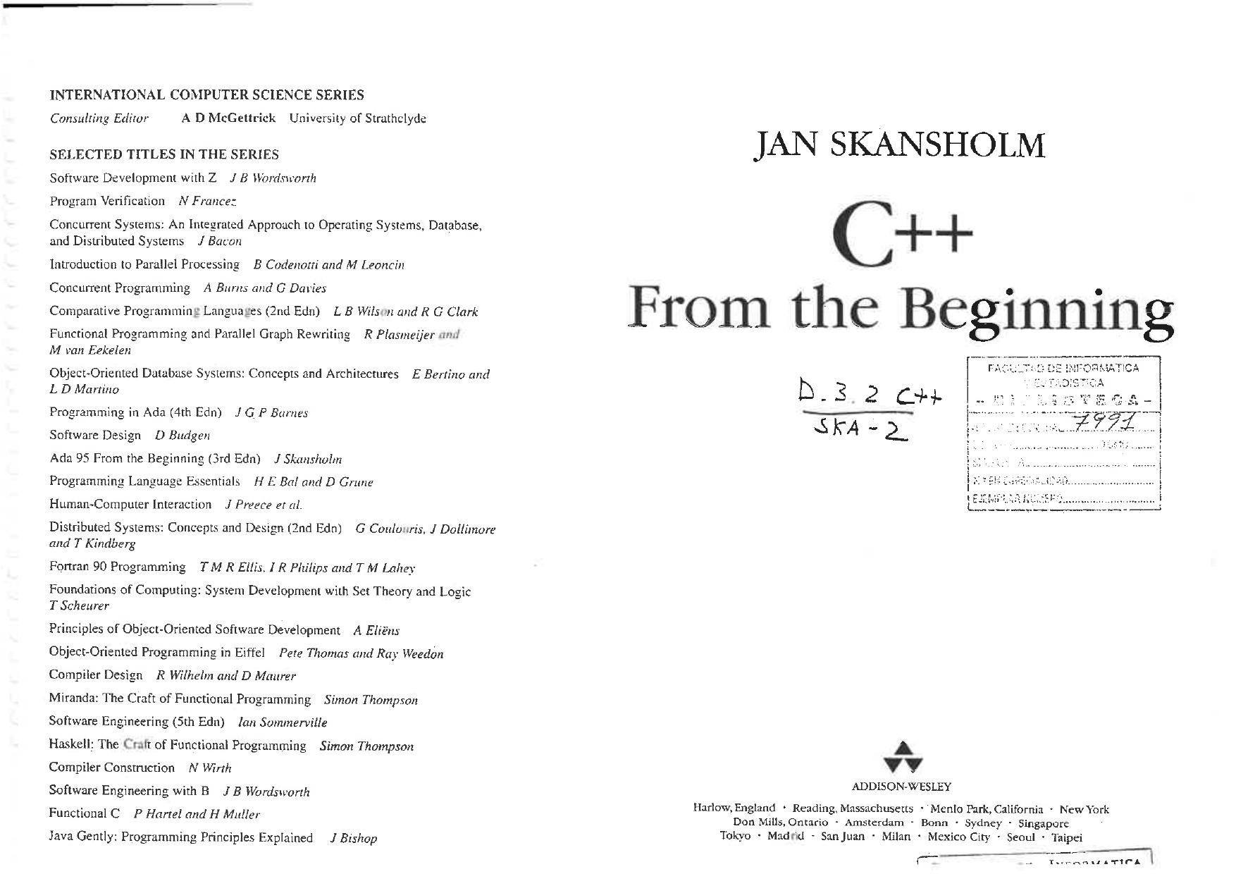 C++ from the Beginning by Jan Skansholm