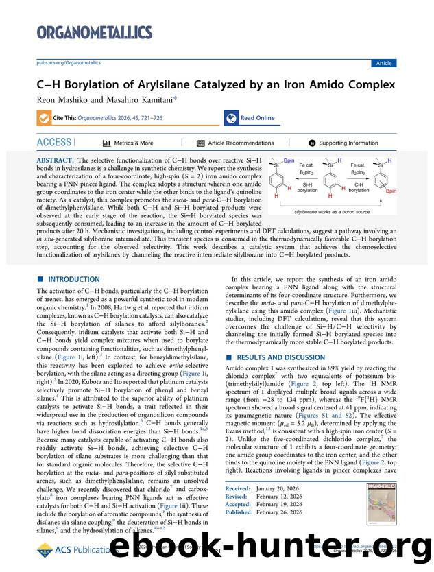 CâH Borylation of Arylsilane Catalyzed by an Iron Amido Complex by Reon Mashiko and Masahiro Kamitani