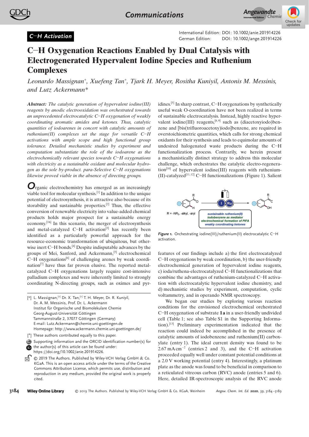 CâH Oxygenation Reactions Enabled by Dual Catalysis with Electrogenerated Hypervalent Iodine Species and Ruthenium Complexes by Unknown