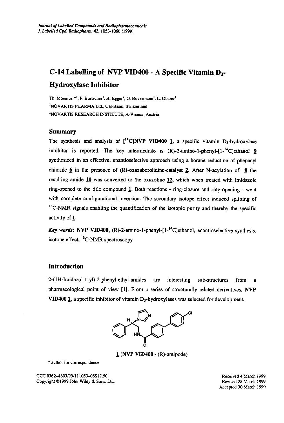 C-14 labelling of NVP VID400 - a specific vitamin D3-hydroxylase inhibitor by Unknown