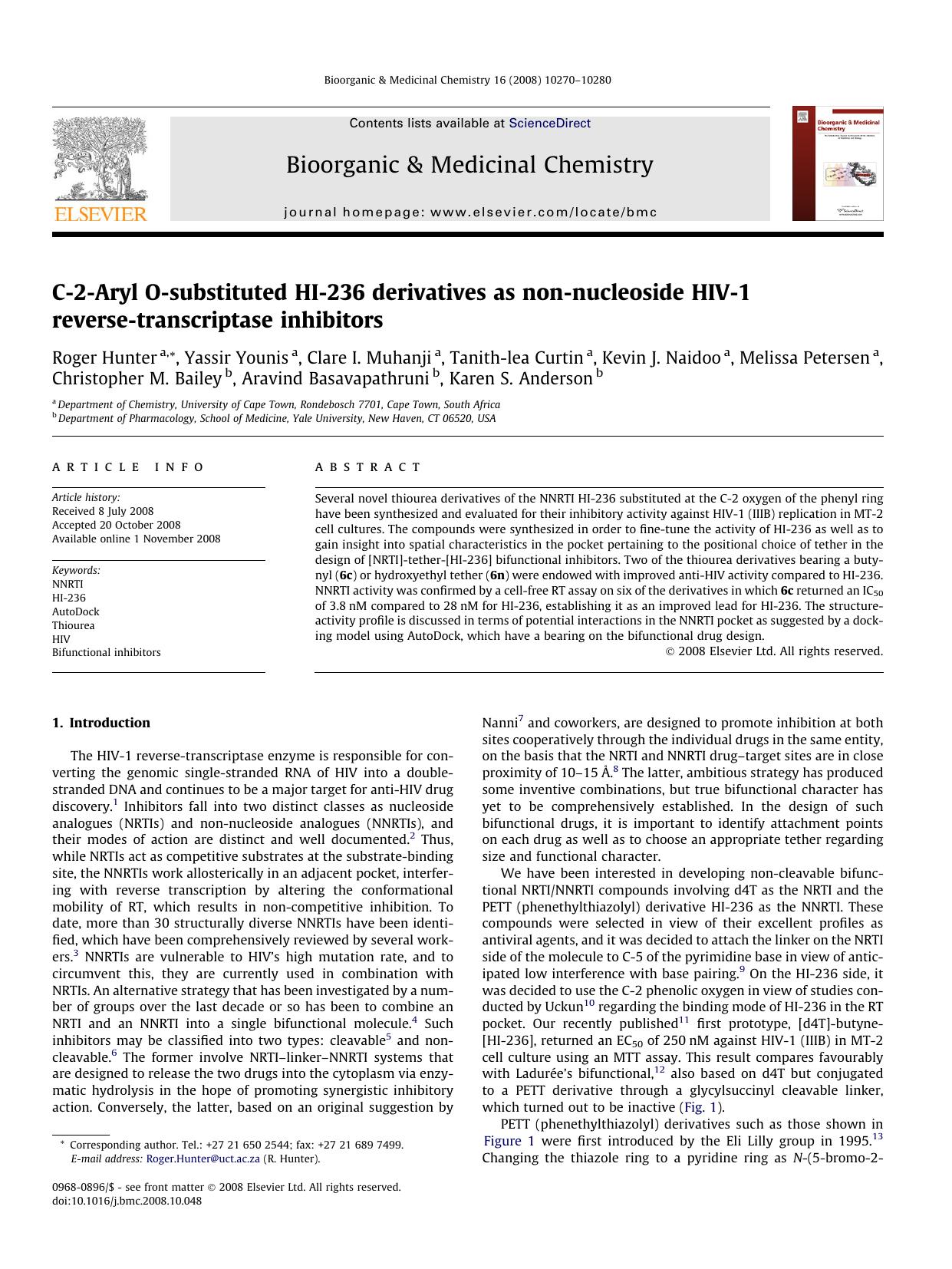 C-2-Aryl O-substituted HI-236 derivatives as non-nucleoside HIV-1 reverse-transcriptase inhibitors by unknow