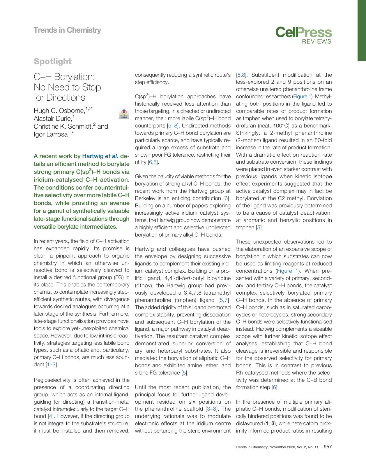 C-H Borylation: No Need to Stop for Directions by Hugh C. Osborne & Alastair Durie & Christine K. Schmidt & Igor Larrosa