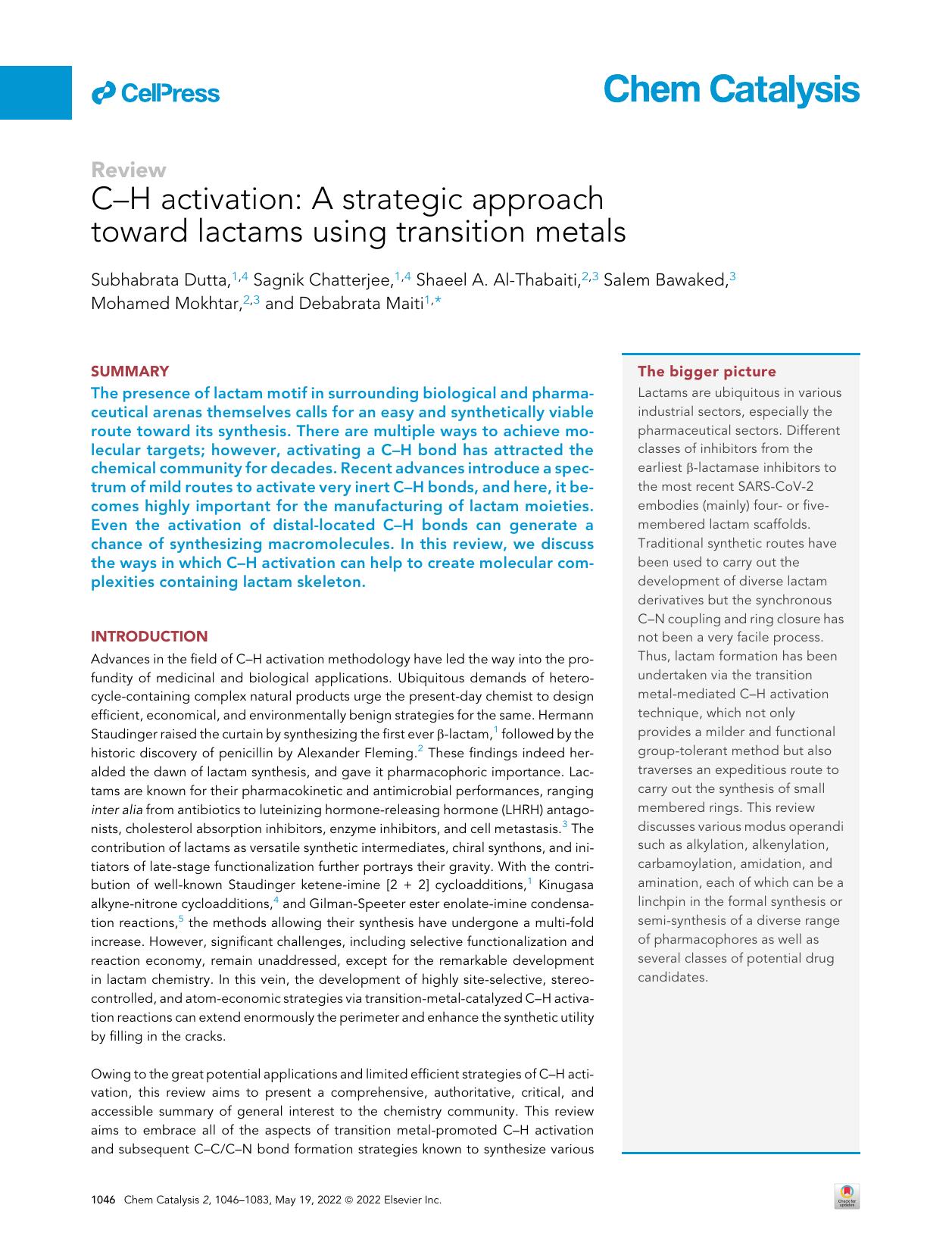 C-H activation: A strategic approach toward lactams using transition metals by unknow