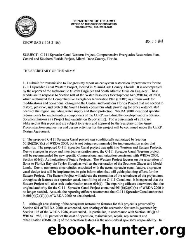 C-l11 Spreader Canal Western Project, Comprehensive Everglades Restoration Plan, Central and Southern Florida Project, Miami-Dade County, Florida by CECW-SAD South Atlantic Division