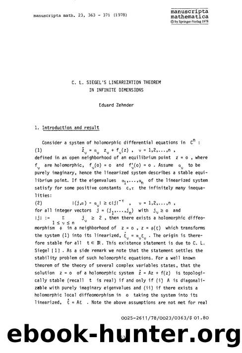 C. L. Siegel's linearization theorem in infinite dimensions by Unknown
