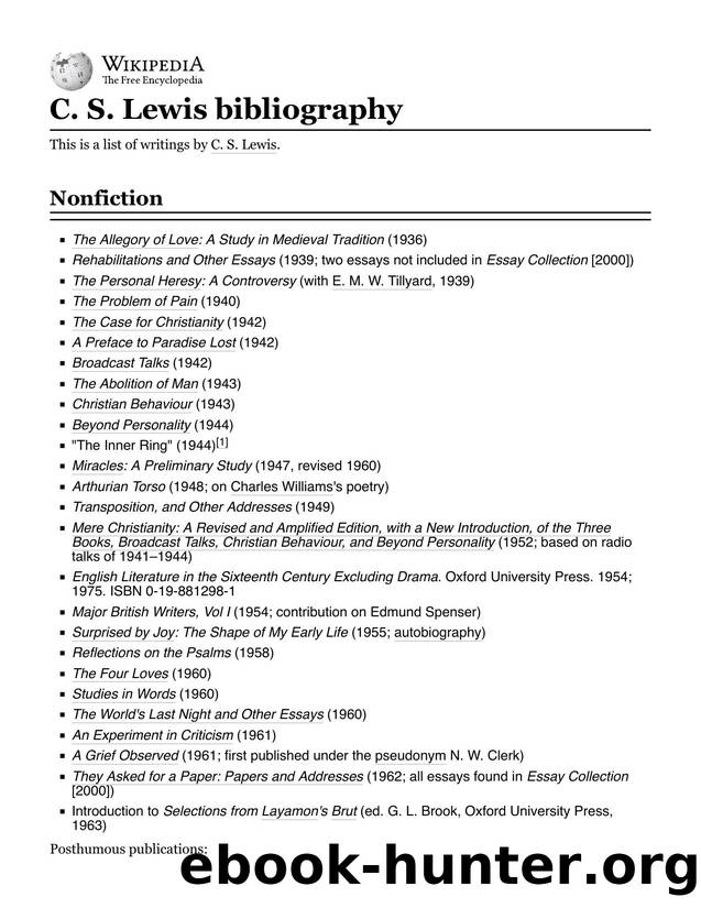 C. S. Lewis bibliography - Wikipedia by Unknown