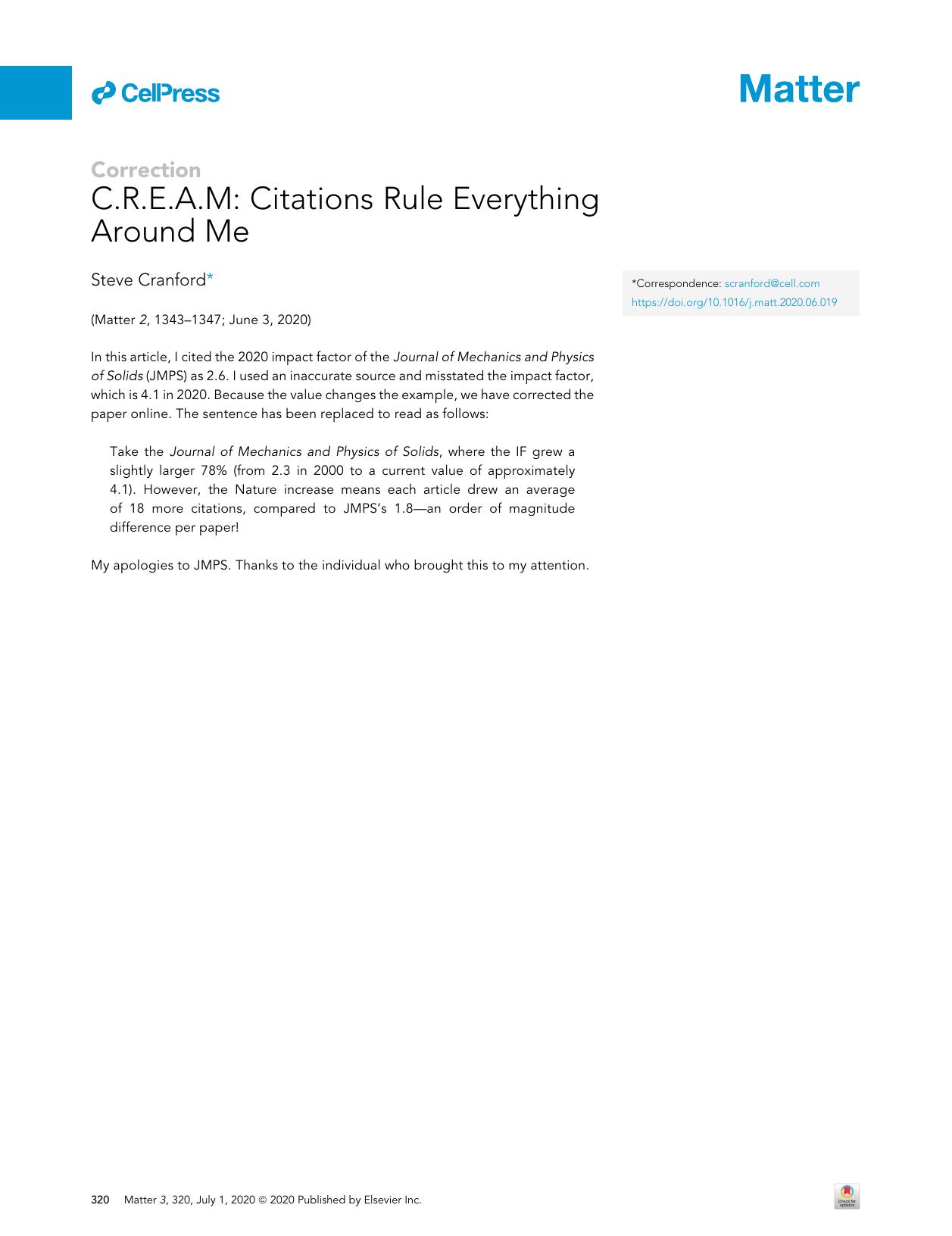 C.R.E.A.M: Citations Rule Everything Around Me by Steve Cranford