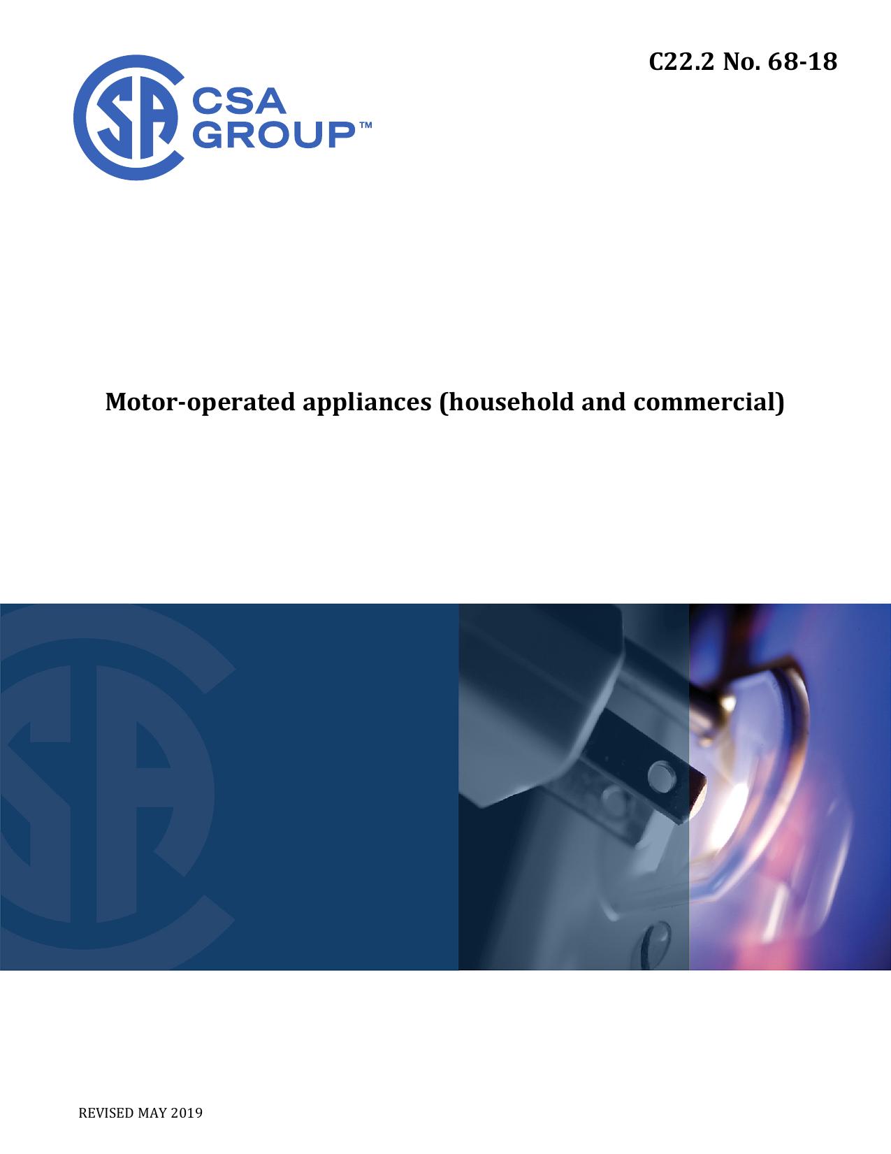 C22.2 No. 68-18, Motor-operated appliances (household and commercial) by CSA Group