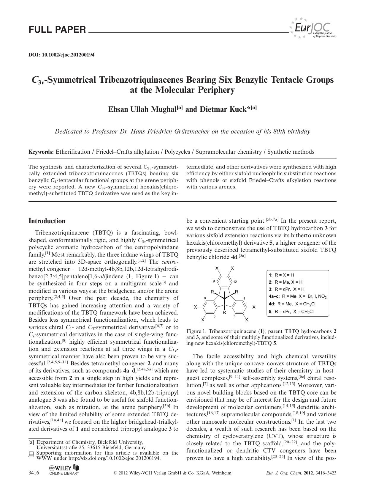 C3vSymmetrical Tribenzotriquinacenes Bearing Six Benzylic Tentacle Groups at the Molecular Periphery by Unknown