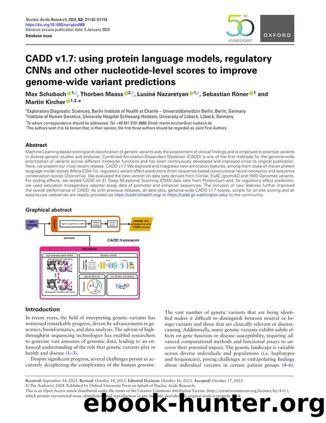 CADD v1.7: using protein language models, regulatory CNNs and other nucleotide-level scores to improve genome-wide variant predictions by Max Schubach & Thorben Maass & Lusiné Nazaretyan & Sebastian Röner & Martin Kircher