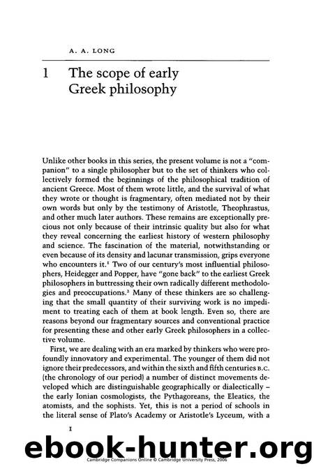 CAMBRIDGE COMPANIONS. LONG, A. A. (org). Early Greek Philosophy by Unknown