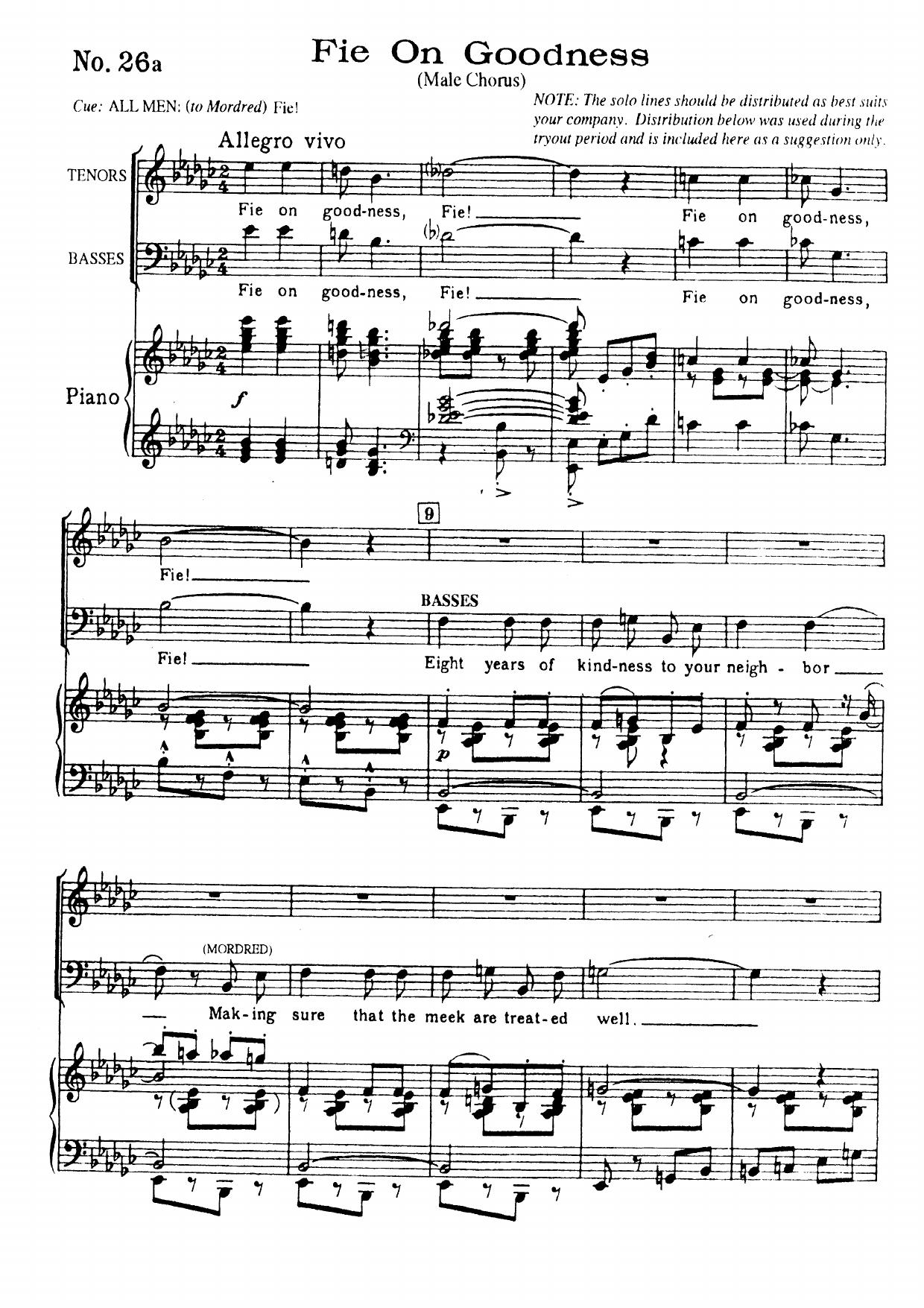 CAMELOT by Fie On Goodness Piano Vocal Score