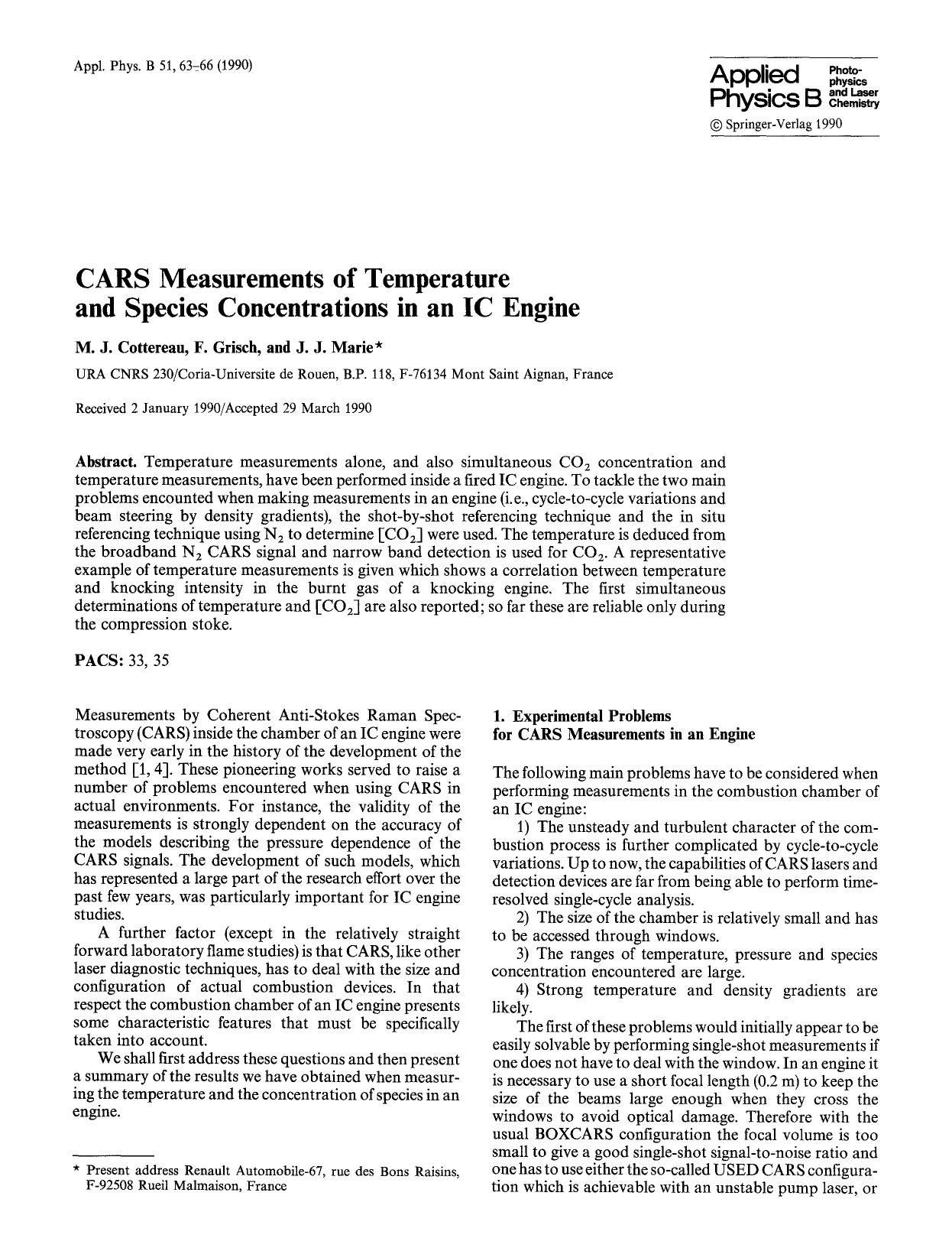 CARS measurements of temperature and species concentrations in an IC engine by Unknown