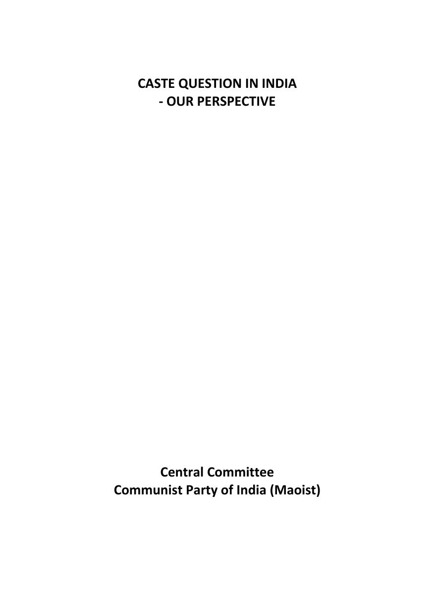 CASTE QUESTION IN INDIA - OUR PERSPECTIVE by Communist Party of India
