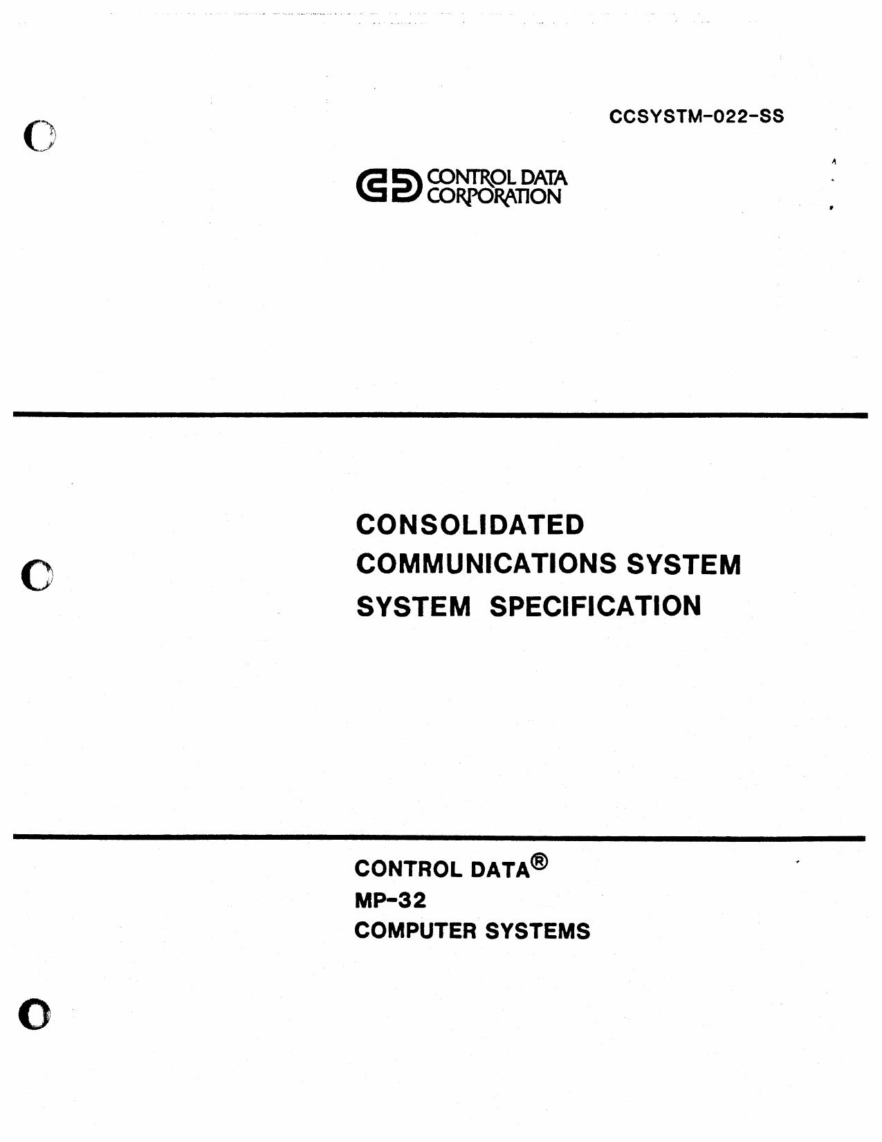 CCSYSTM-022-SS Consolidated Communications System Specification Mar85 by Unknown
