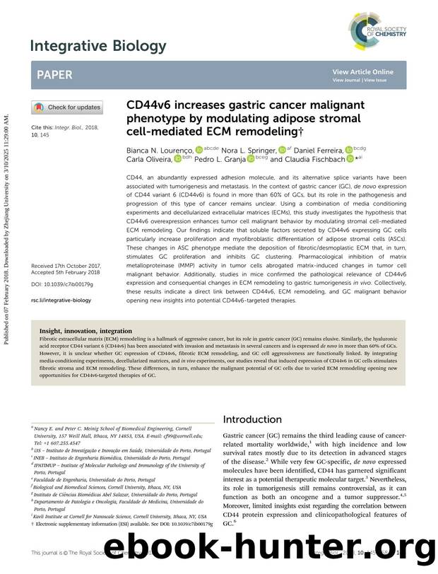 CD44v6 increases gastric cancer malignant phenotype by modulating adipose stromal cell-mediated ECM remodeling by unknow