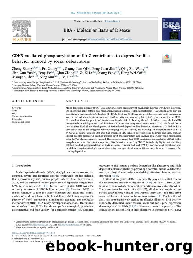 CDK5-mediated phosphorylation of Sirt2 contributes to depressive-like behavior induced by social defeat stress by unknow