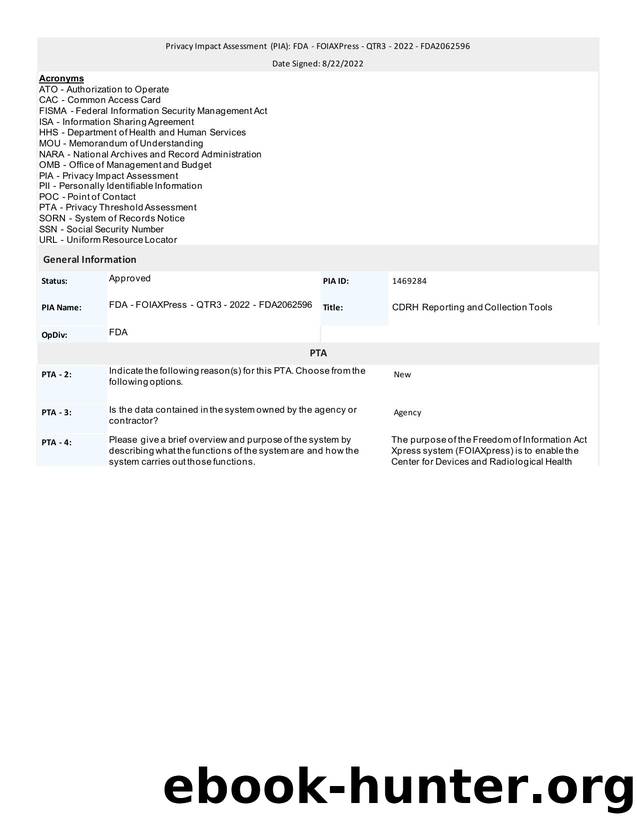 CDRH Reporting and Collection Tools by FDA