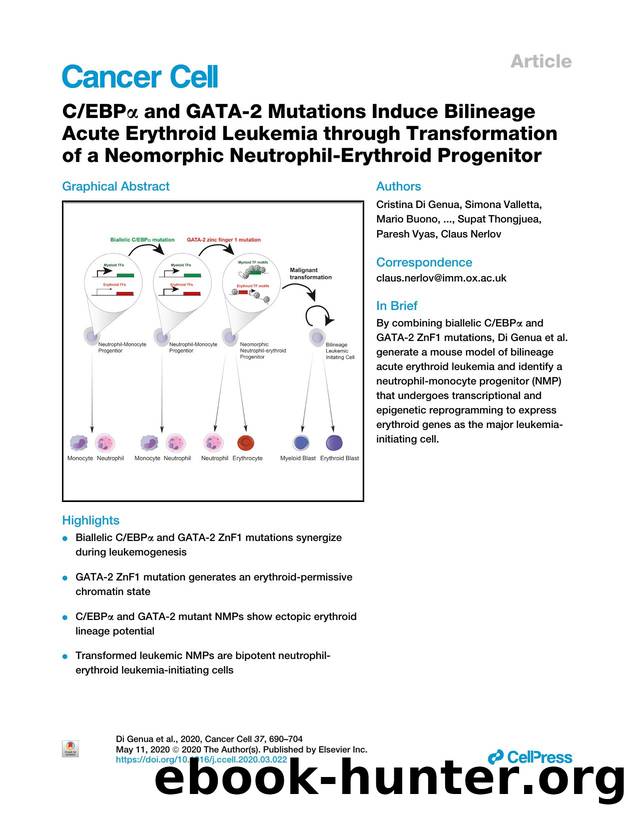 CEBP&alpha; and GATA-2 Mutations Induce Bilineage Acute Erythroid Leukemia through Transformation of a Neomorphic Neutrophil-Erythroid Progenitor by unknow