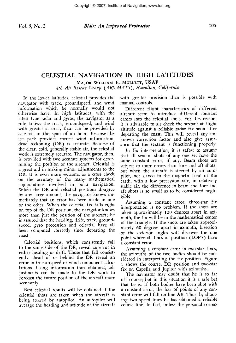 CELESTIAL NAVIGATION IN HIGH LATITUDES by WILLIAM E. MOLLETT