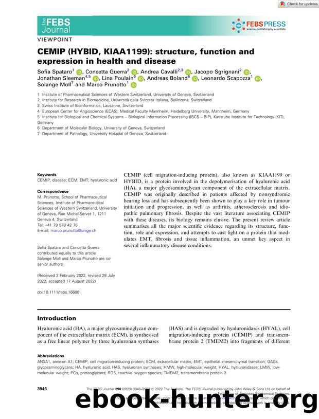 CEMIP (HYBID, KIAA1199): structure, function and expression in health and disease by Unknown