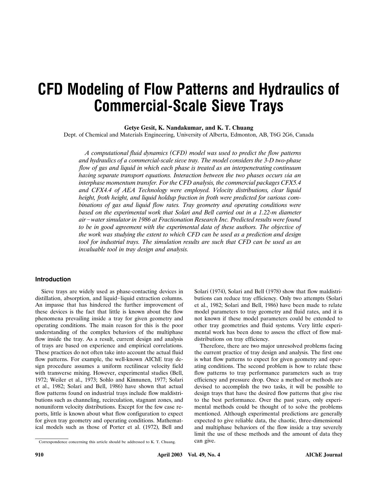 CFD modeling of flow patterns and hydraulics of commercial-scale sieve trays by ?