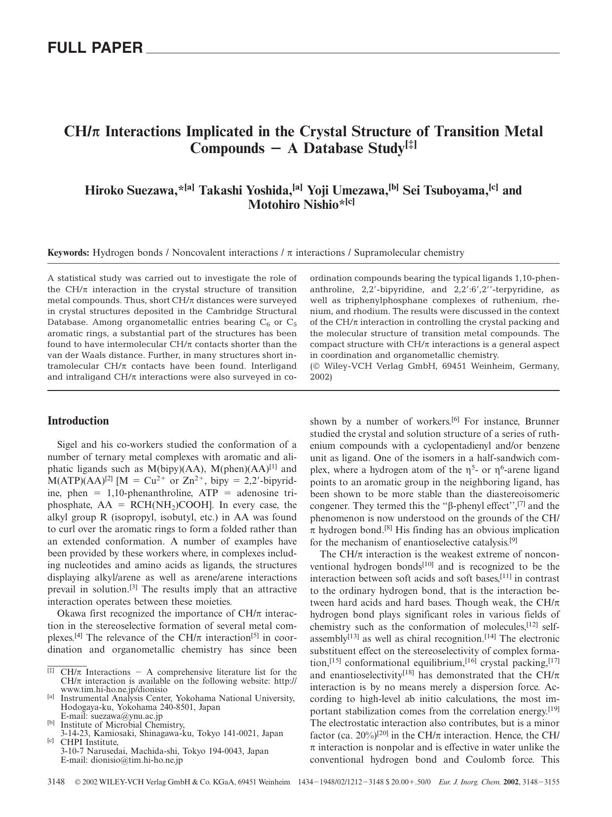 CH[pi] Interactions Implicated in the Crystal Structure of Transition Metal Compounds - A Database Study by Unknown