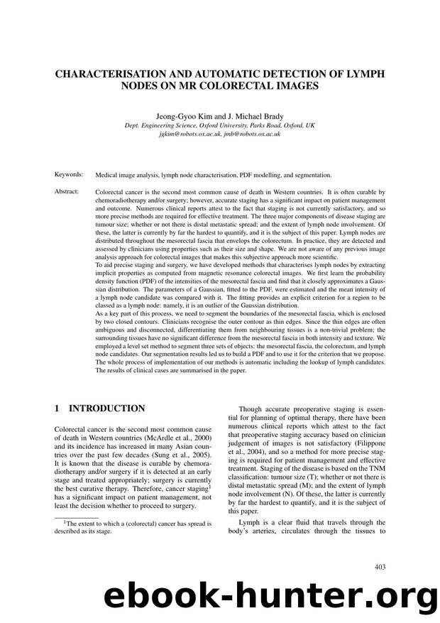 CHARACTERISATION AND AUTOMATIC DETECTION OF LYMPH NODES ON MR COLORECTAL IMAGES by Jeong-Gyoo Kim & J. Michael Brady