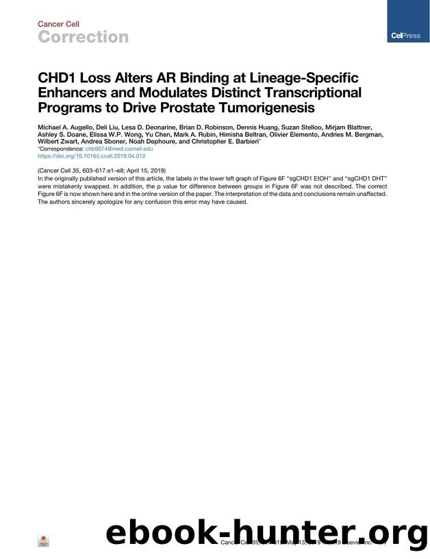 CHD1 Loss Alters AR Binding at Lineage-Specific Enhancers and Modulates Distinct Transcriptional Programs to Drive Prostate Tumorigenesis by unknow