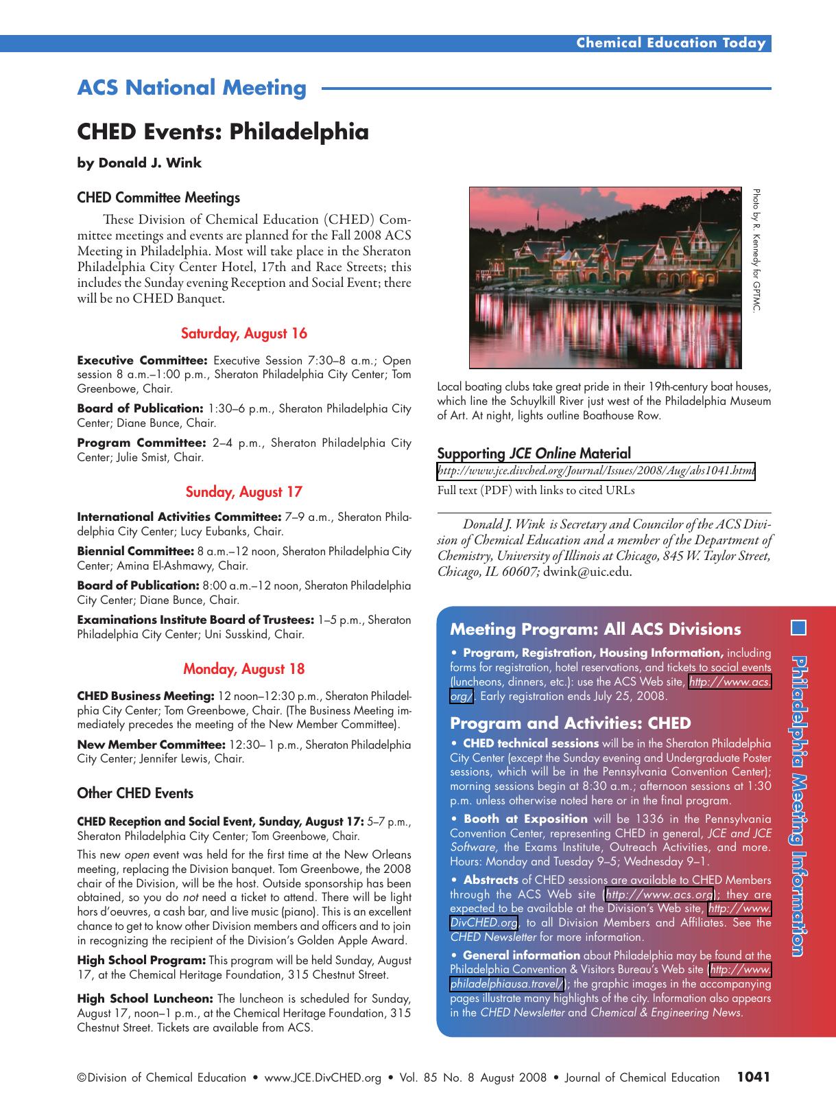 CHED Events: Philadelphia by Donald J. Wink