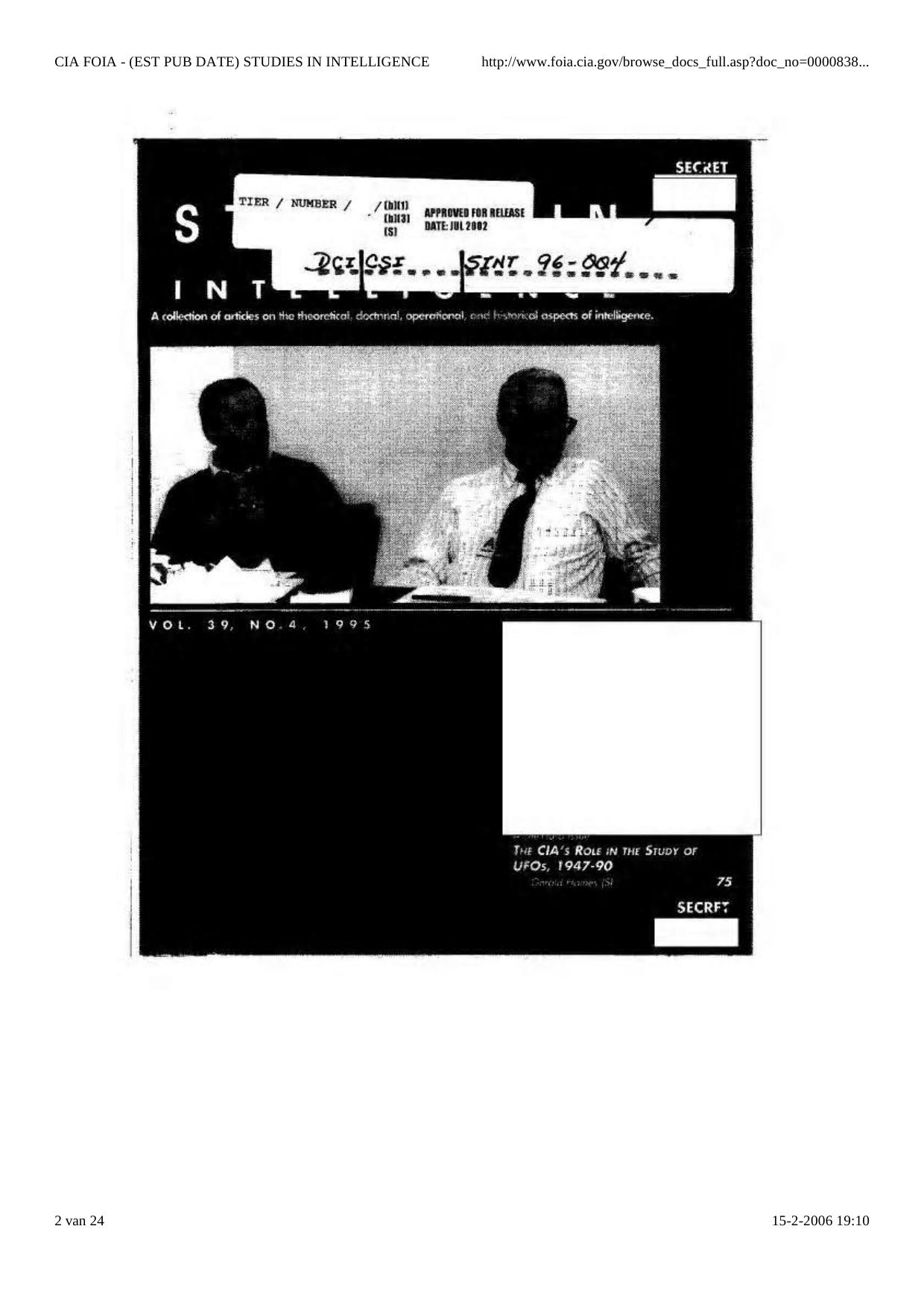 CIA's role in the study of UFOs, 1947-90: A die-hard issue by Gerald Haines