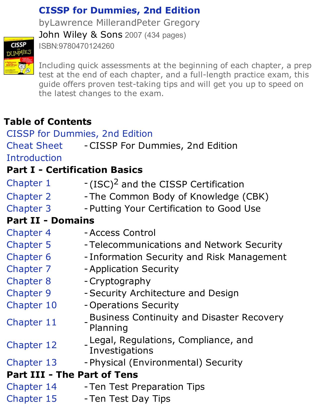 CISSP for Dummies by Lawrence Miller