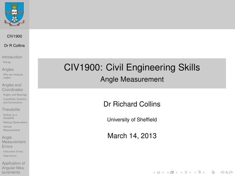 CIV1900: Civil Engineering Skills - Angle Measurement by Dr Richard Collins