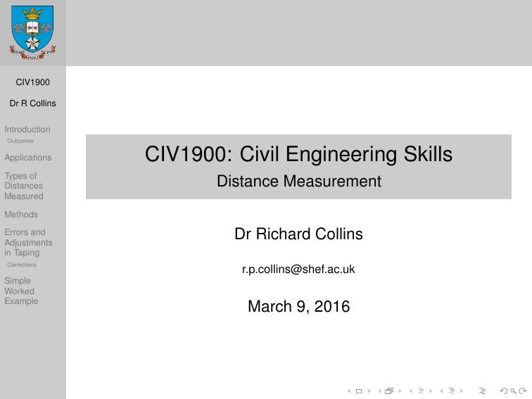 CIV1900: Civil Engineering Skills - Distance Measurement by Dr Richard Collins