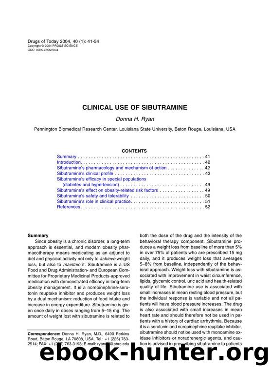 CLINICAL USE OF SIBUTRAMINE by Prous Science (c) 2004