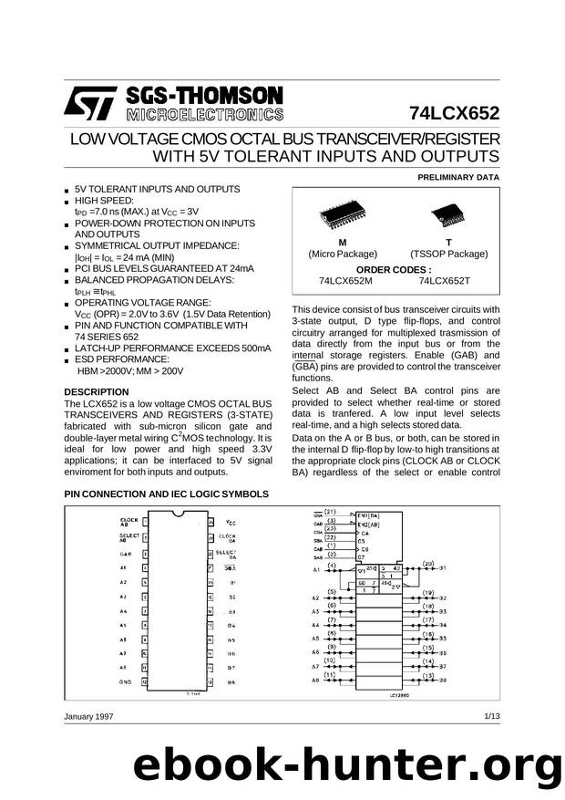 CMOS OCTAL BUS TRANSCEIVERREGISTER WITH 5V TOLERANT INPUT AND OUTPUT by SGS-THOMSON Microelectronics