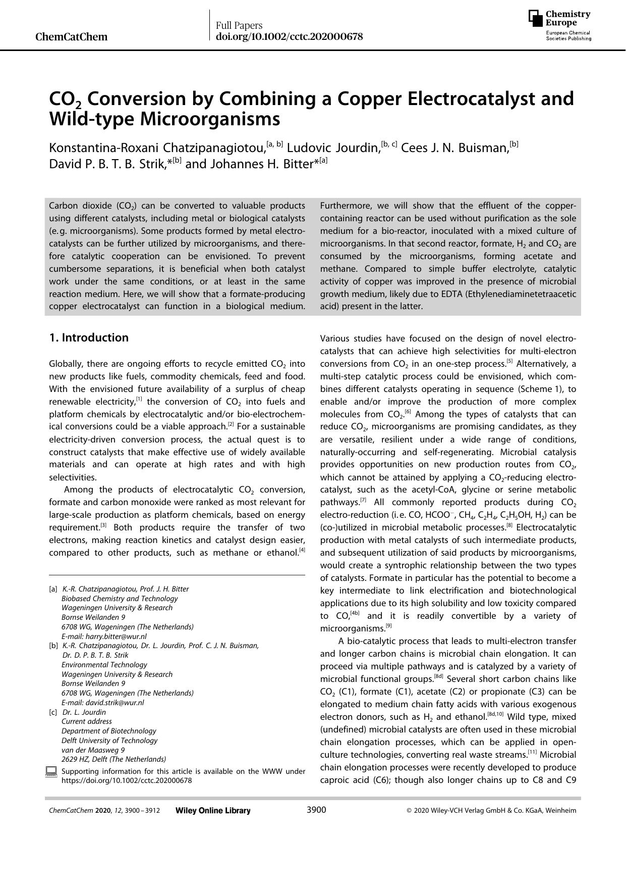 CO2 Conversion by Combining a Copper Electrocatalyst and Wildâtype Microorganisms by Unknown